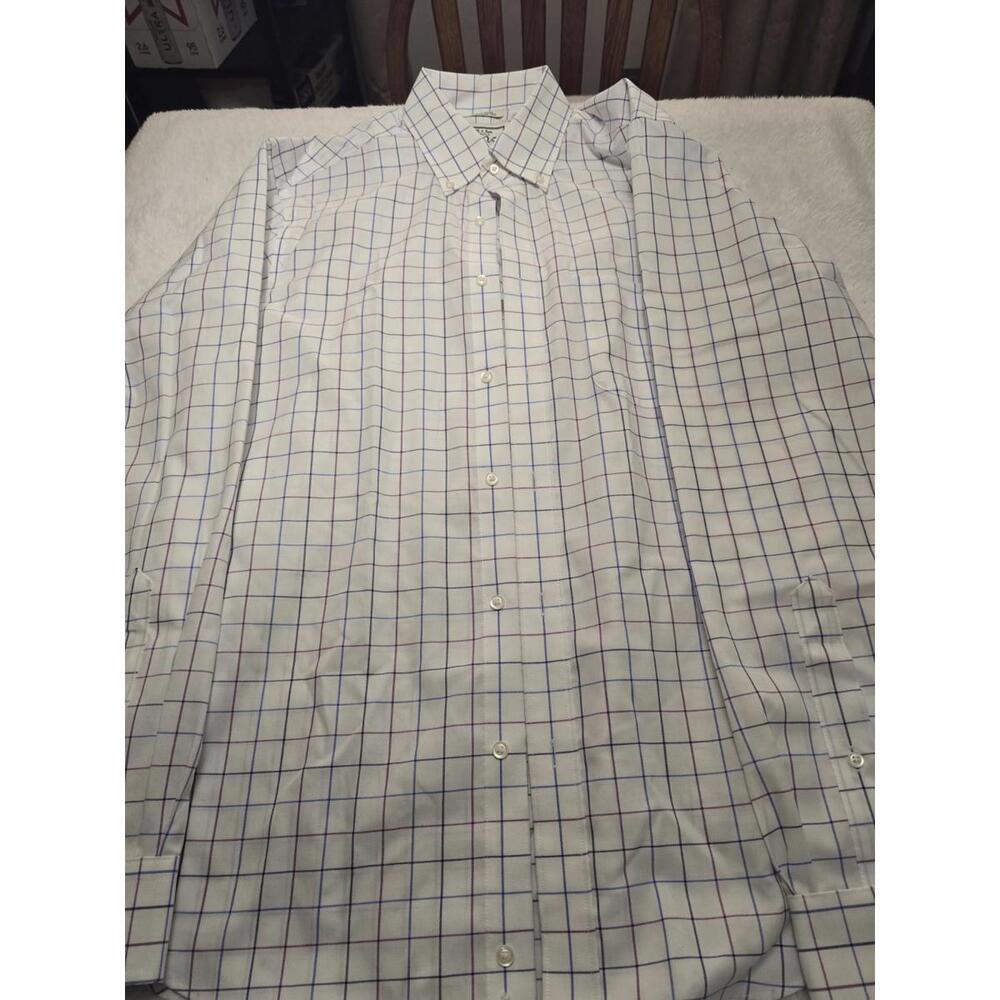 Jos. A Bank Shirt Men's Medium Wrinkle Free Signature White/ Plaid 100% Cotton